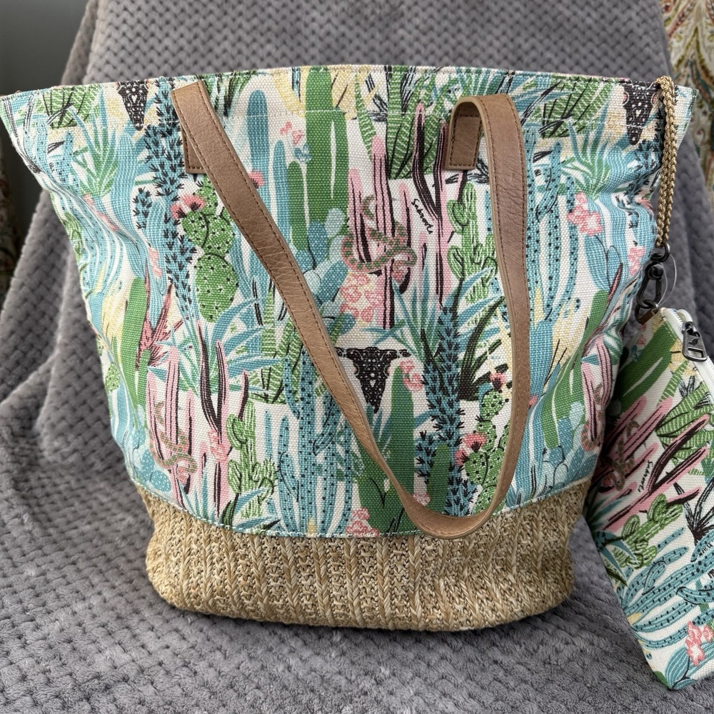 Sakroots Cactus Print Tote Bag W Pouch Straw Beach Vacation Summer Boho NWOT - Picture 3 of 16